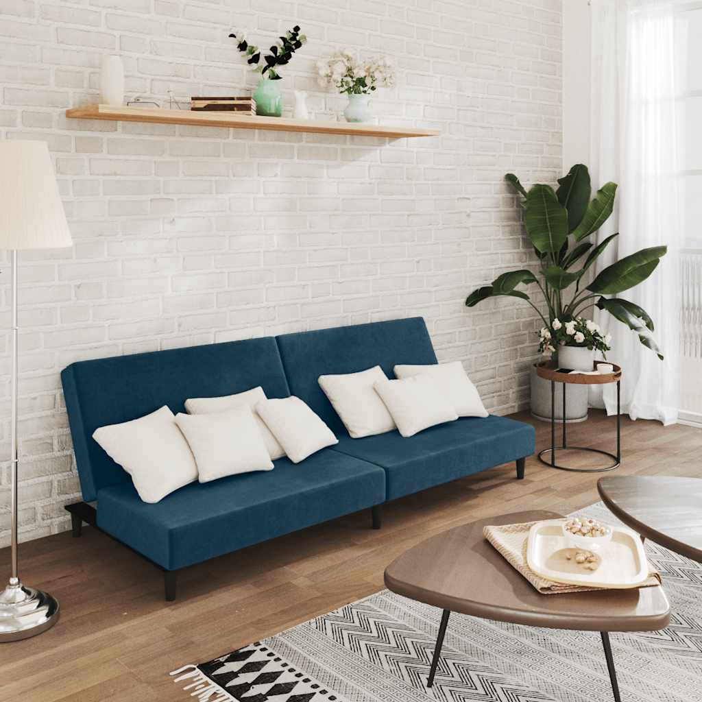 2-Personers Sovesofa Fløjl - Blå / Uden armlæn