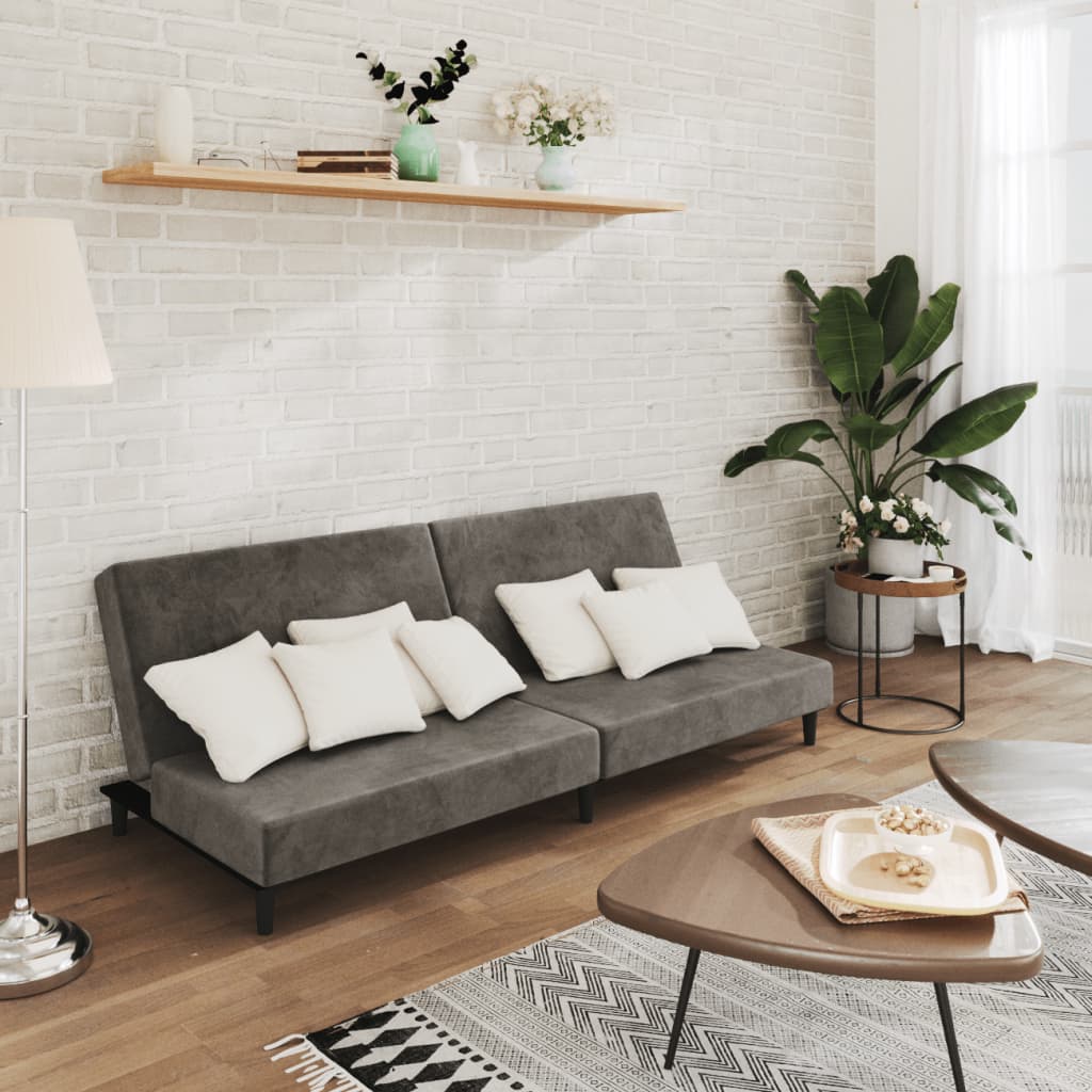 2-Personers Sovesofa Fløjl - Mørkegrå / Uden armlæn