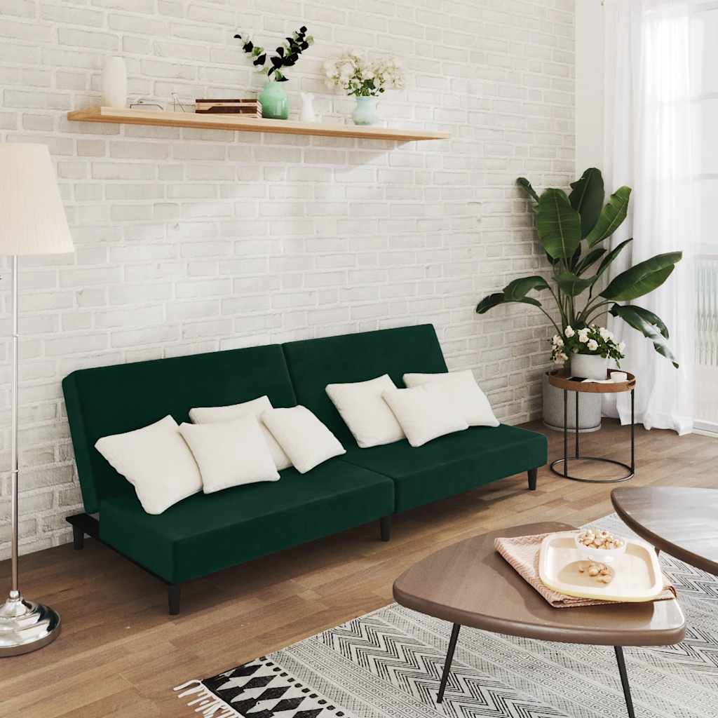 2-Personers Sovesofa Fløjl - Mørkegrøn / Uden armlæn