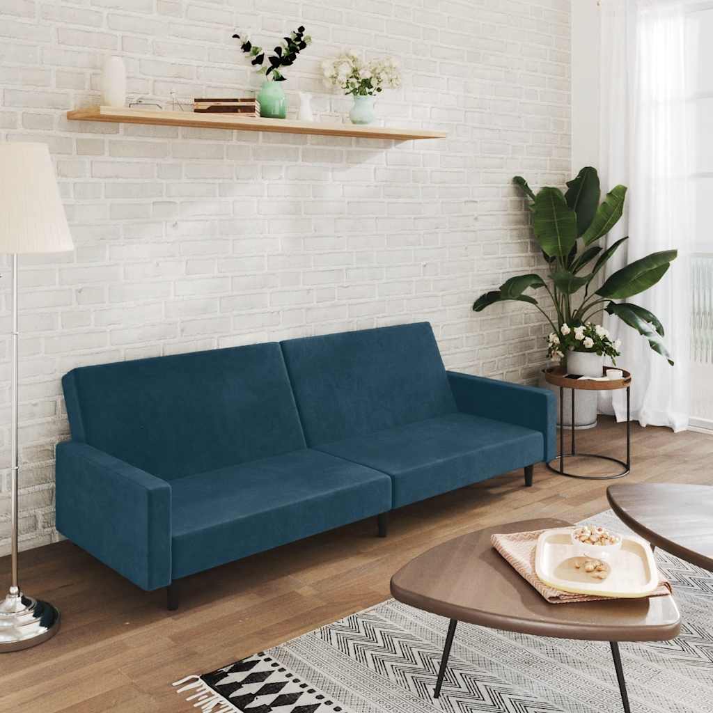 2-Personers Sovesofa Fløjl - Blå / Med armlæn