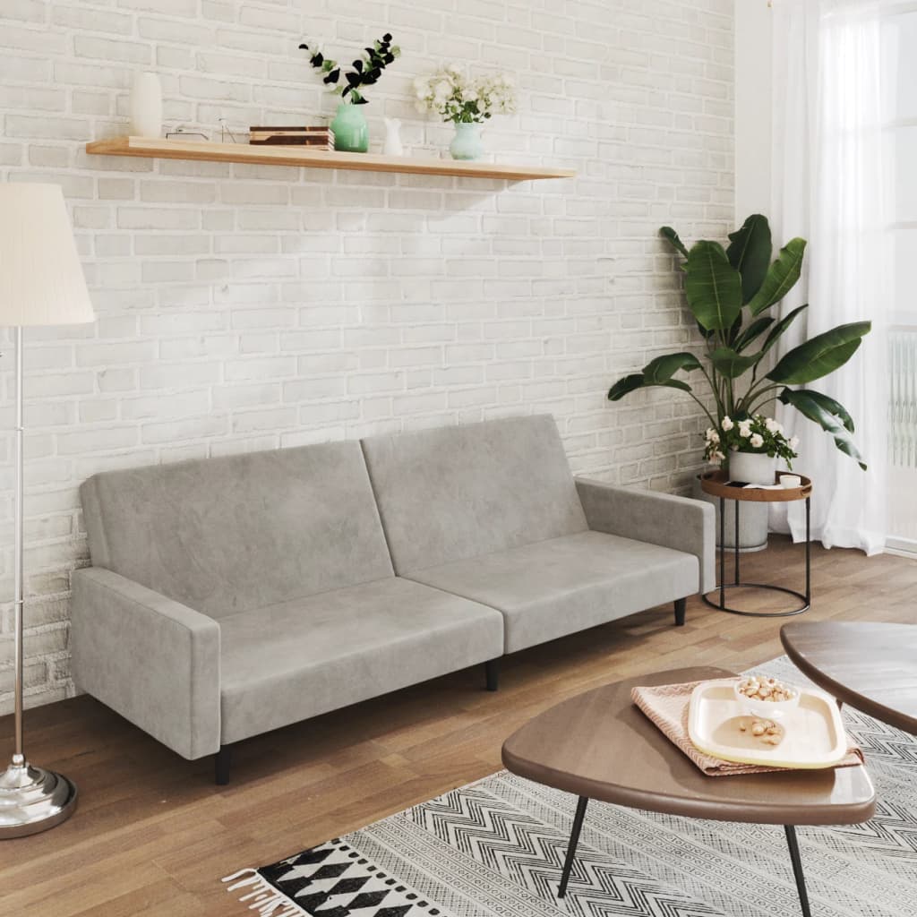 2-personers sovesofa i fløjl - lysegrå, udtrækkelig daybed
