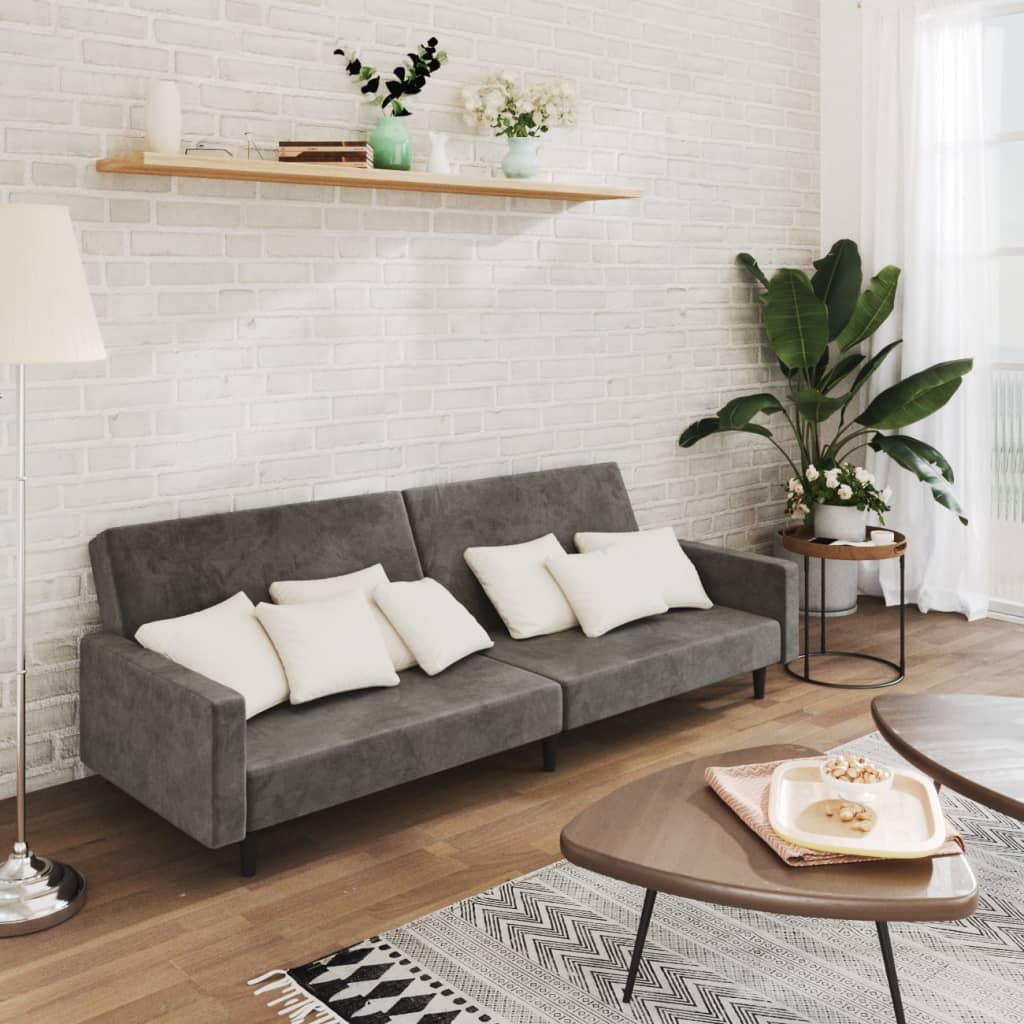 2-Personers Sovesofa Fløjl - Mørkegrå / Med armlæn