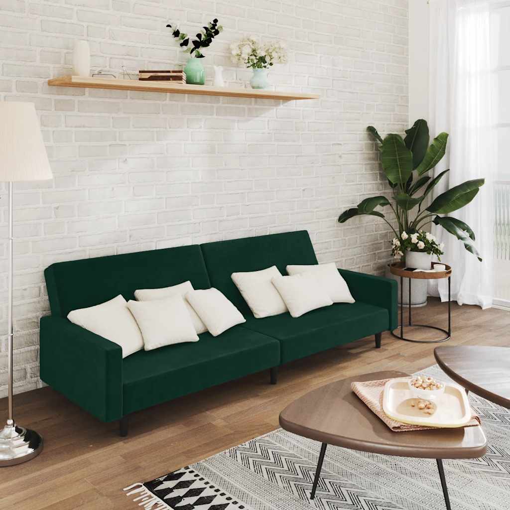2-Personers Sovesofa Fløjl - Mørkegrøn / Med armlæn