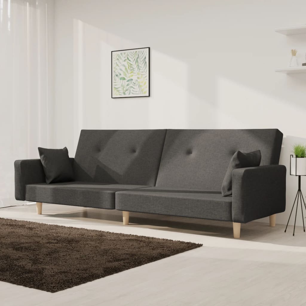 2-personers sovesofa med 2 puder stof mrkegr