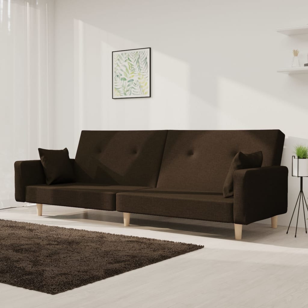 2-personers sovesofa med 2 puder stof mørkebrun billede