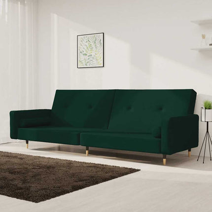 2-personers sovesofa med 2 puder fløjl mørkegrøn
