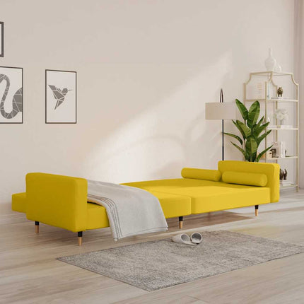 2-personers sovesofa med 2 puder fløjl gul