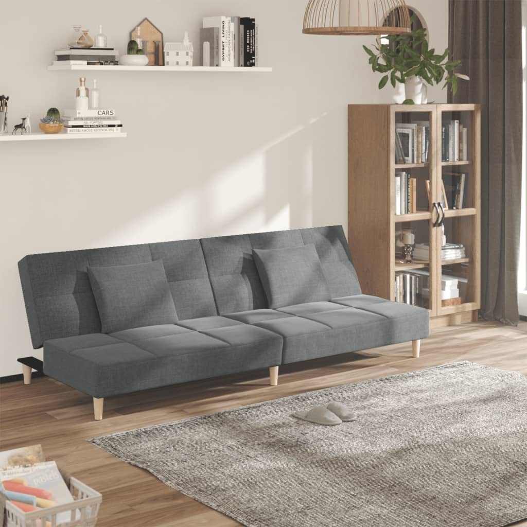 2-personers sovesofa med 2 puder stof mrkegr
