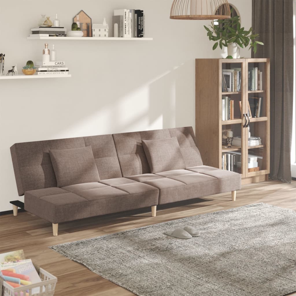 2-personers sovesofa med 2 puder stof grbrun