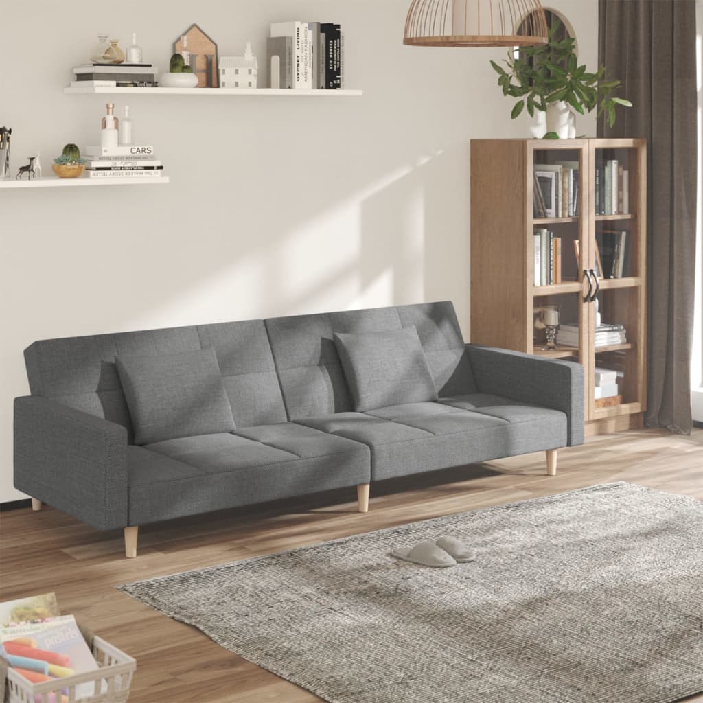 2-personers sovesofa med 2 puder stof lysegr