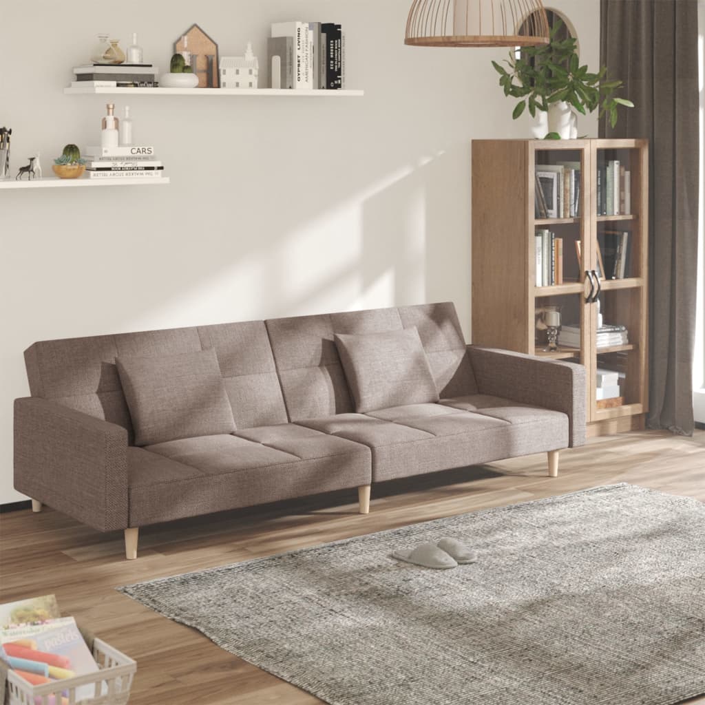 2-personers sovesofa med 2 puder stof grbrun