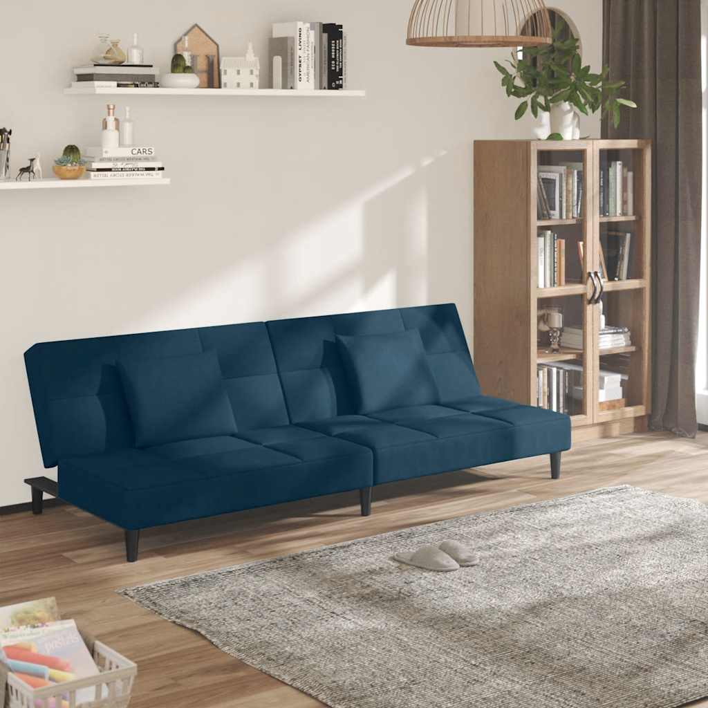 2-personers sovesofa med 2 puder fløjl blå billede