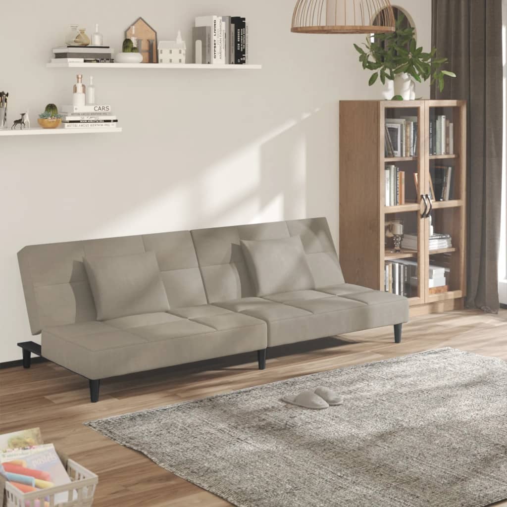 2-personers sovesofa med 2 puder velour lysegr