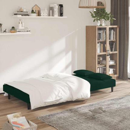 2-personers sovesofa med 2 puder fløjl mørkegrøn