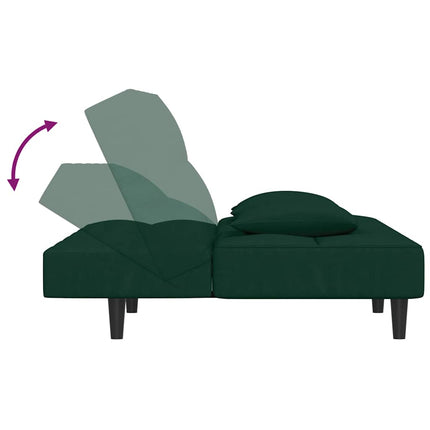 2-personers sovesofa med 2 puder fløjl mørkegrøn