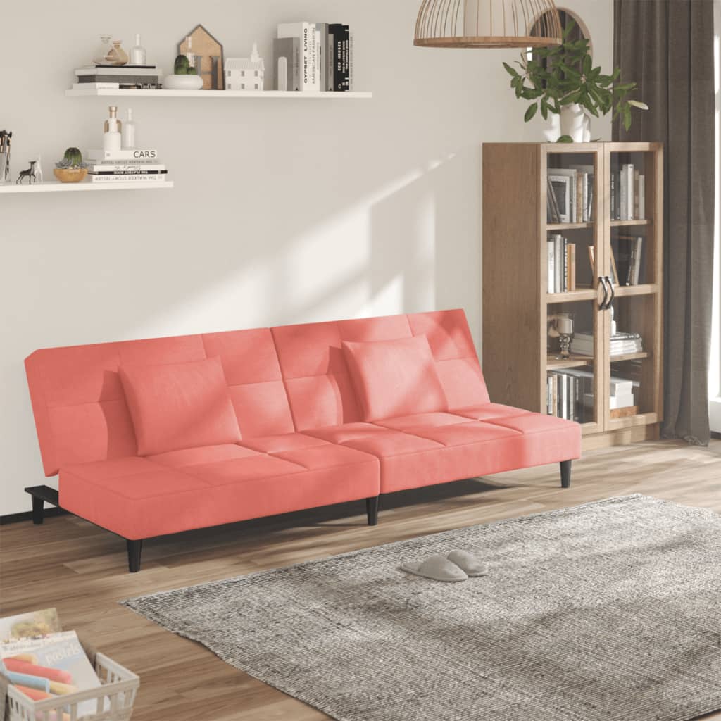 2-Personers Sovesofa Med 2 Puder Fløjl - Lyserød / Uden armlæn