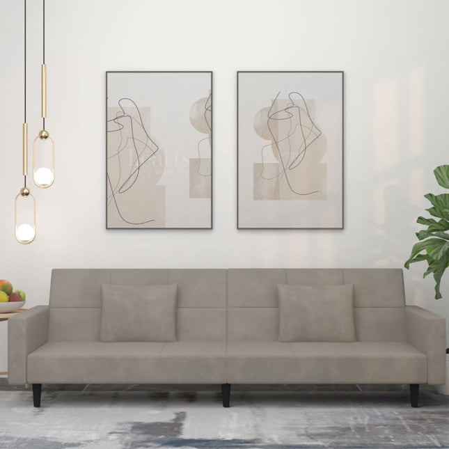2-personers sovesofa med 2 puder velour lysegrå