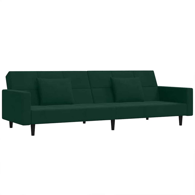 2-personers sovesofa med 2 puder fløjl mørkegrøn