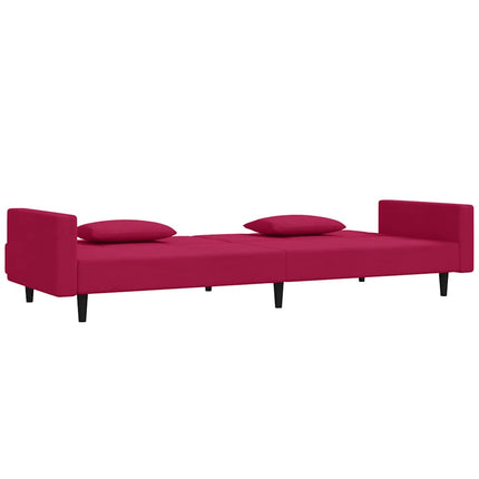 2-personers sovesofa med 2 puder fløjl vinrød