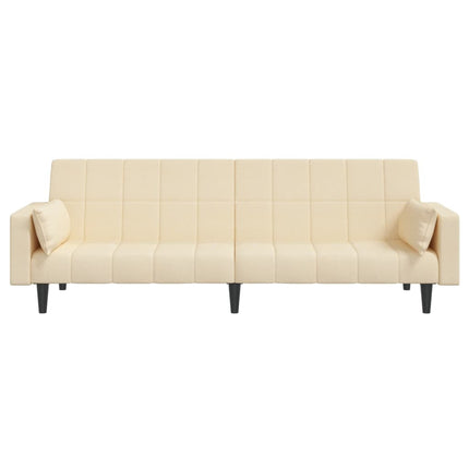 2-personers sovesofa med 2 puder stof cremefarvet