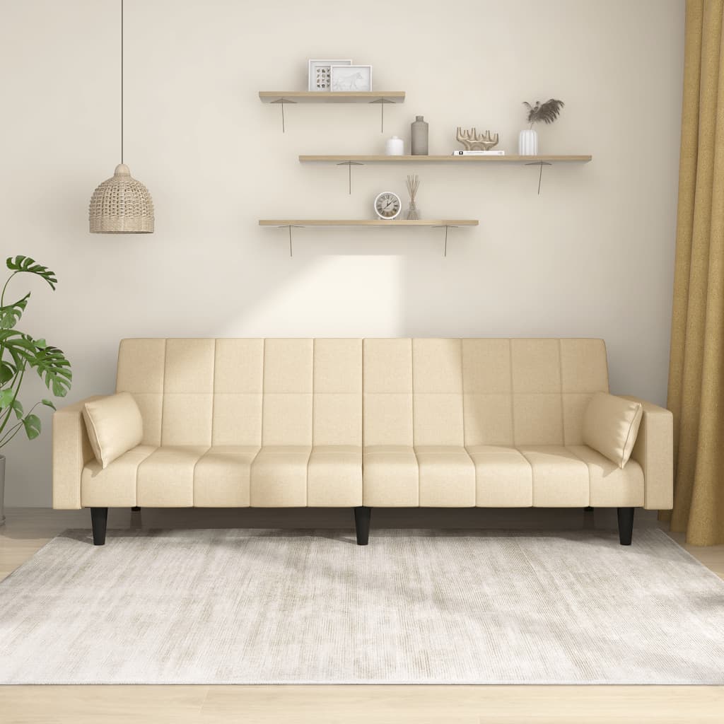 2-personers sovesofa med 2 puder stof cremefarvet billede