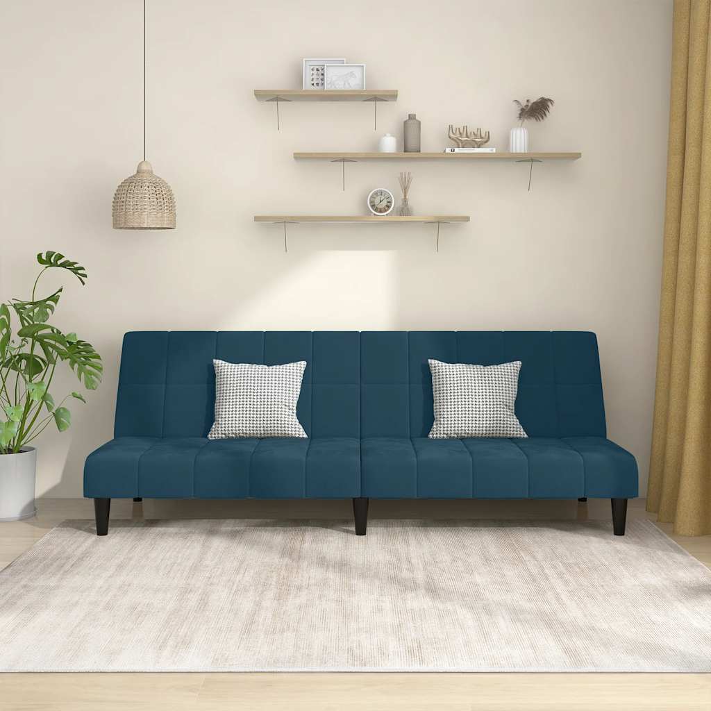 2-Personers Sovesofa Fløjl - Blå / Uden armlæn