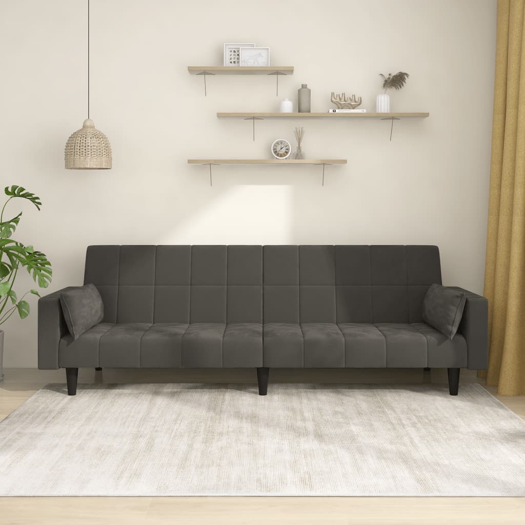 2-personers sovesofa i fløjl med 2 puder - mørkegrå