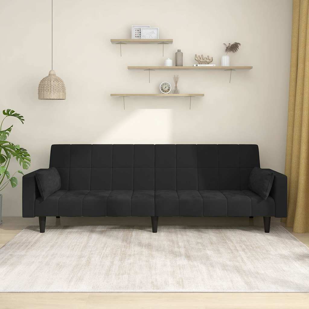 2-personers sovesofa med 2 puder fløjl sort billede