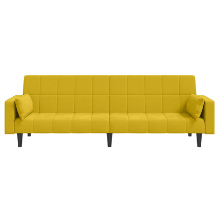 2-personers sovesofa med 2 puder fløjl gul