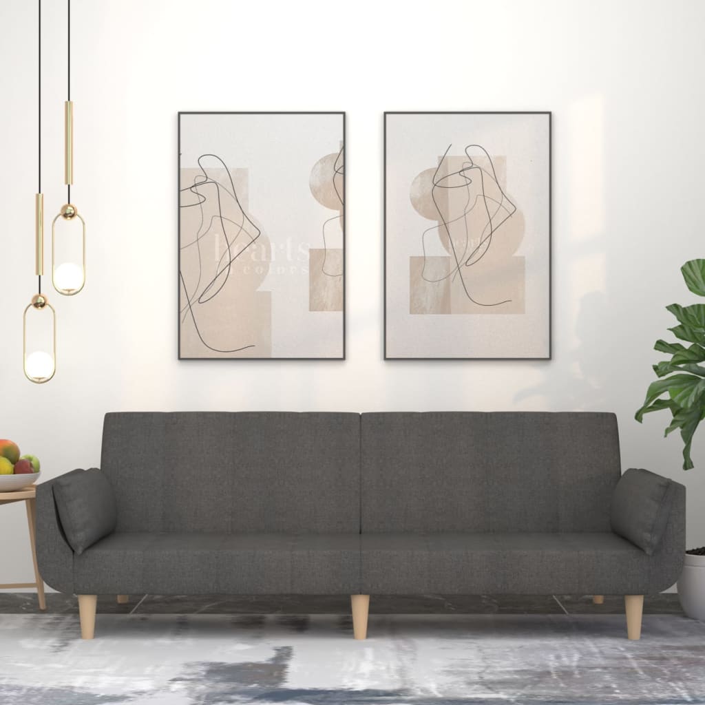 2-personers sovesofa med 2 puder stof mrkegr