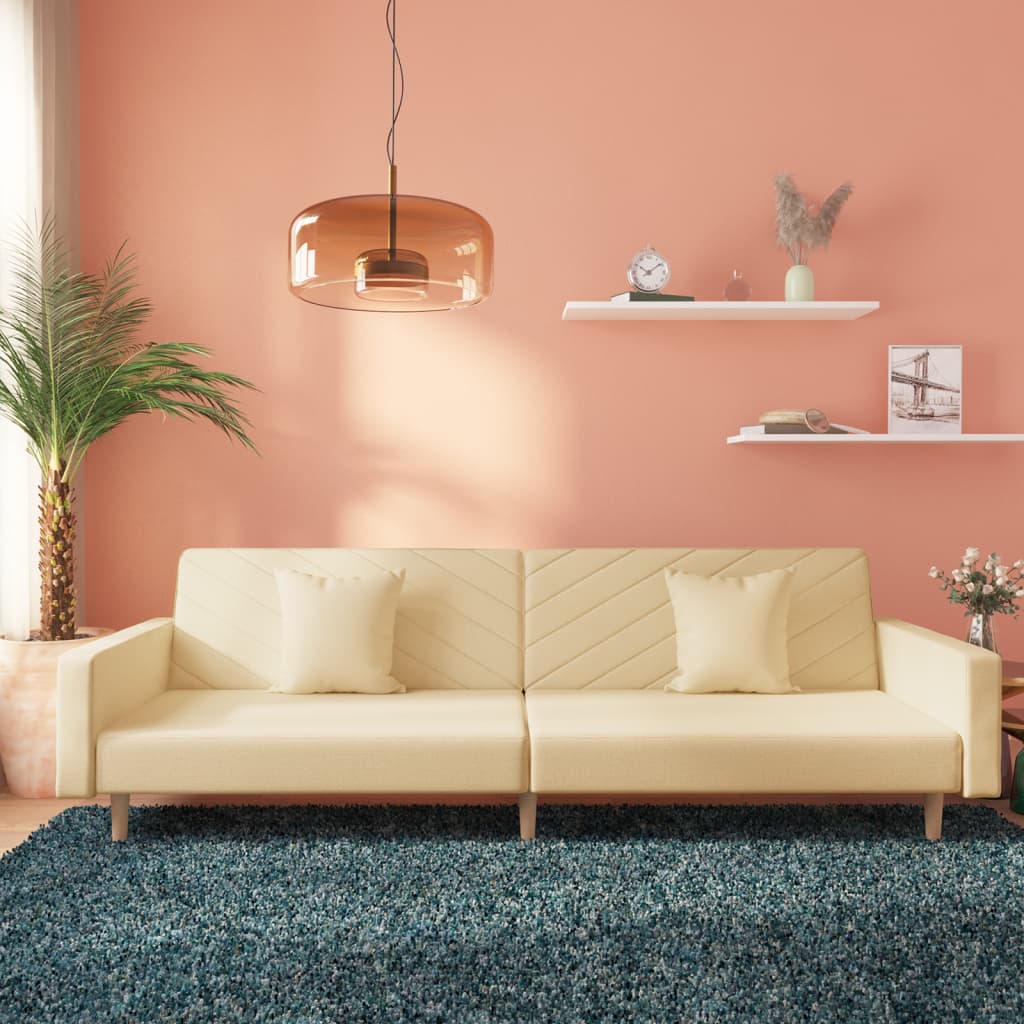 2-Personers Sovesofa Med 2 Puder Stof - Creme / Med armlæn