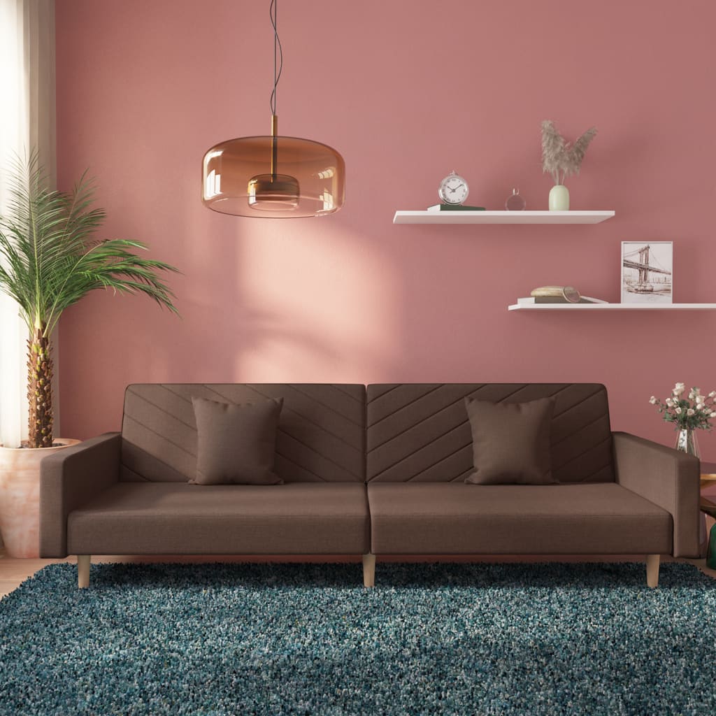 2-personers sovesofa med 2 puder stof grbrun
