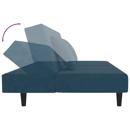 2-personers sovesofa med 2 puder fløjl blå