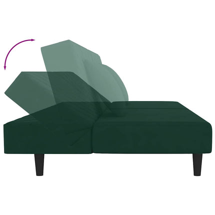 2-personers sovesofa med 2 puder fløjl mørkegrøn