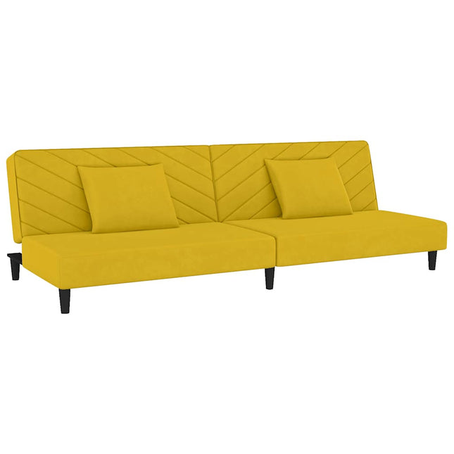 2-personers sovesofa med 2 puder fløjl gul