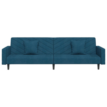 2-personers sovesofa med 2 puder fløjl blå