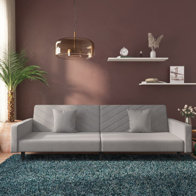 2-personers sovesofa med 2 puder velour lysegrå