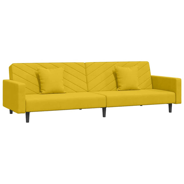 2-personers sovesofa med 2 puder fløjl gul