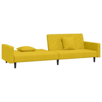 2-personers sovesofa med 2 puder fløjl gul