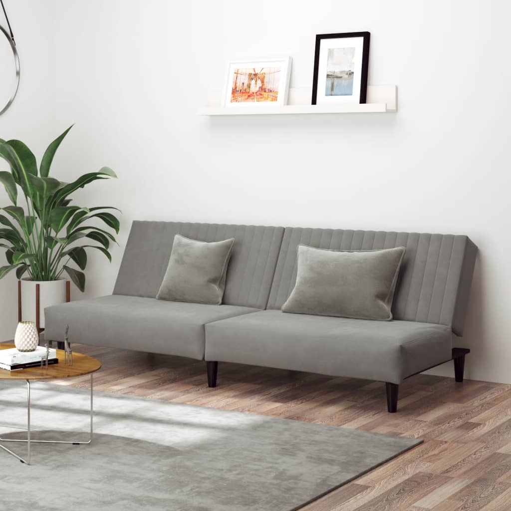 2-Personers Sovesofa Fløjl - Lysegrå / Uden armlæn