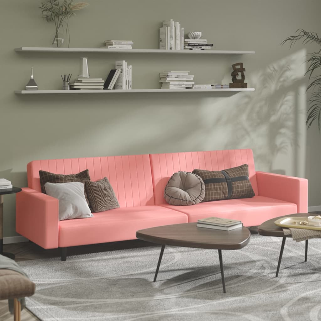2-personers sovesofa i fløjl - lyserød, daybed med træstel