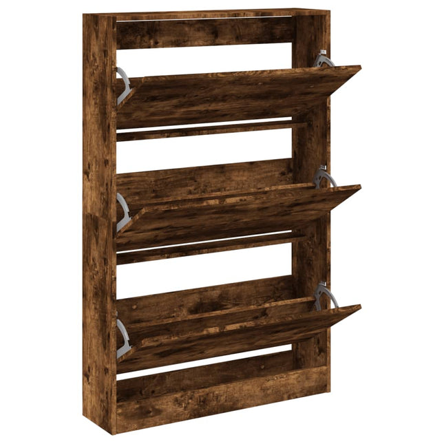 skoskab 80x21x125,5 cm konstrueret træ røget egetræsfarve