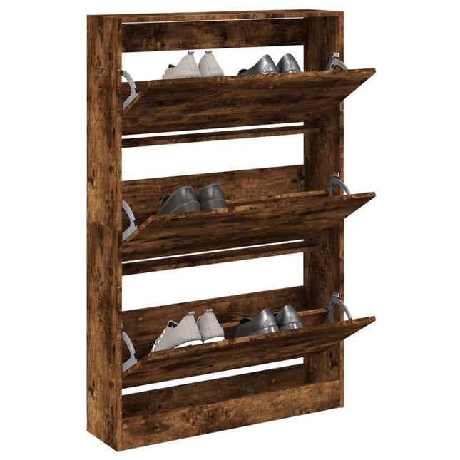 skoskab 80x21x125,5 cm konstrueret træ røget egetræsfarve