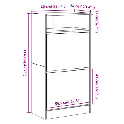 skoreol 60x34x116 cm konstrueret træ røget egetræsfarve