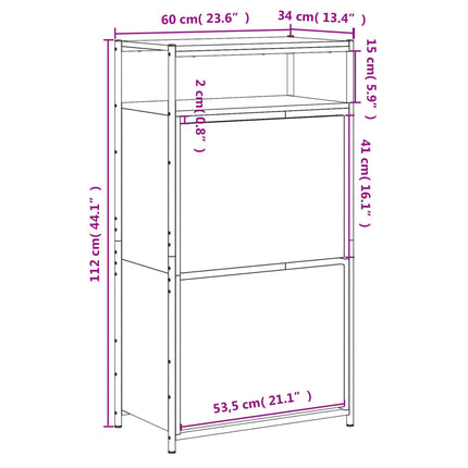 skoreol 60x34x112 cm konstrueret træ røget egetræsfarve
