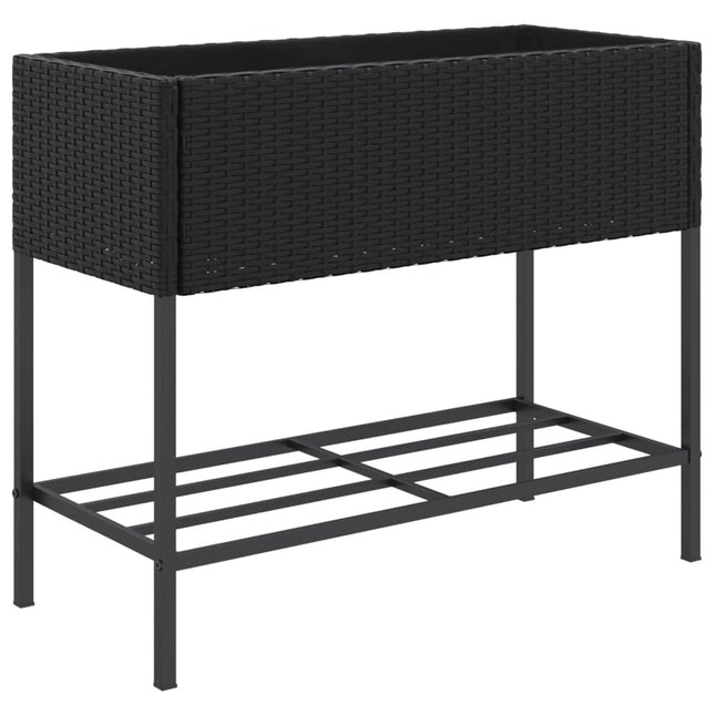 plantekasse med hylde polyrattan sort