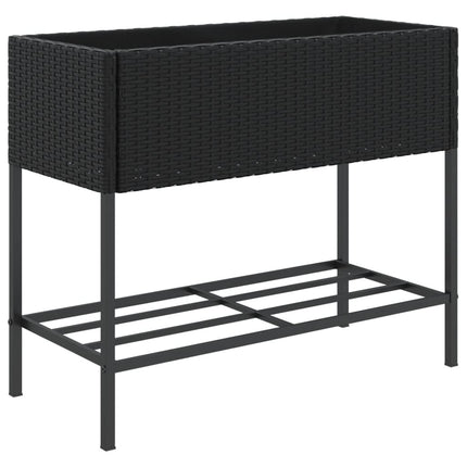 plantekasse med hylde polyrattan sort