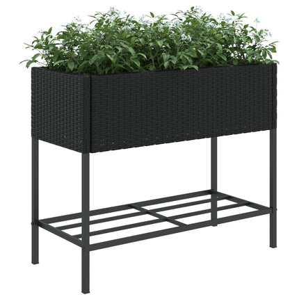 plantekasse med hylde polyrattan sort