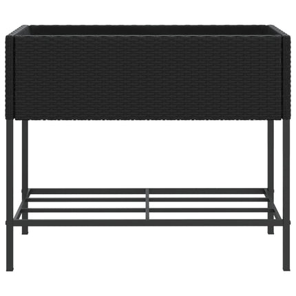plantekasse med hylde polyrattan sort