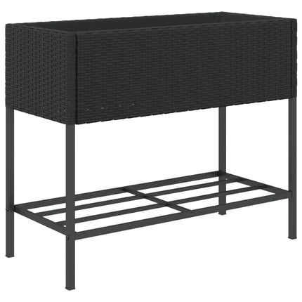 plantekasse med hylde polyrattan sort